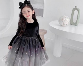 LISTO PARA ENVIAR: vestido de tul negro de alta calidad, vestido de tutú para niños, vestido de fiesta para niñas, vestido de cumpleaños para niños, vestido especial para sesión de fotos para niñas