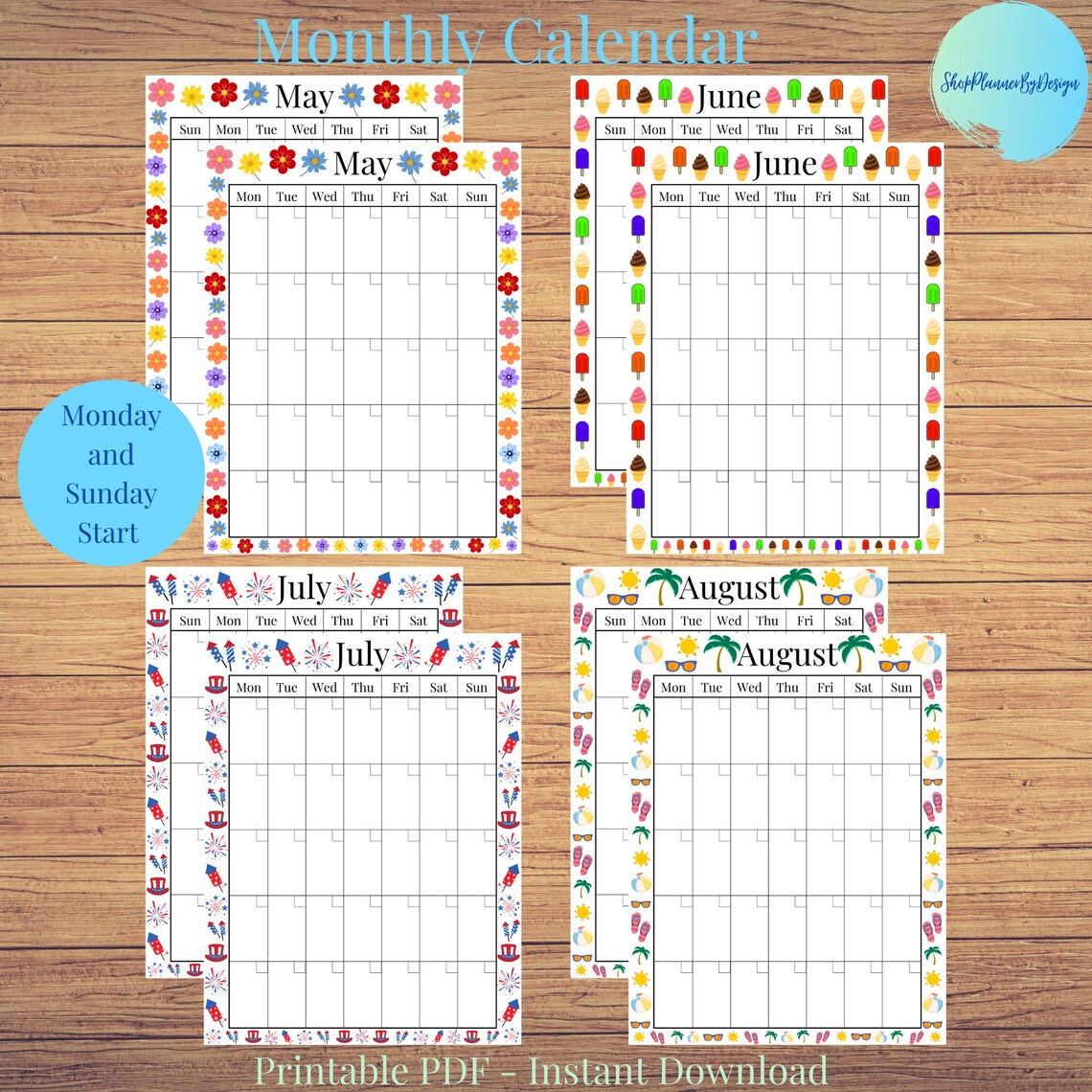 Printable PDF Undated Monthly Calendar Pages for Planner or - Etsy