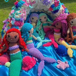 Crochet Mermaids, octos and turtles, Floppy mermaid, rag doll, handmade crochet plushies and toys, mermaid dolls, soft plush dolls,