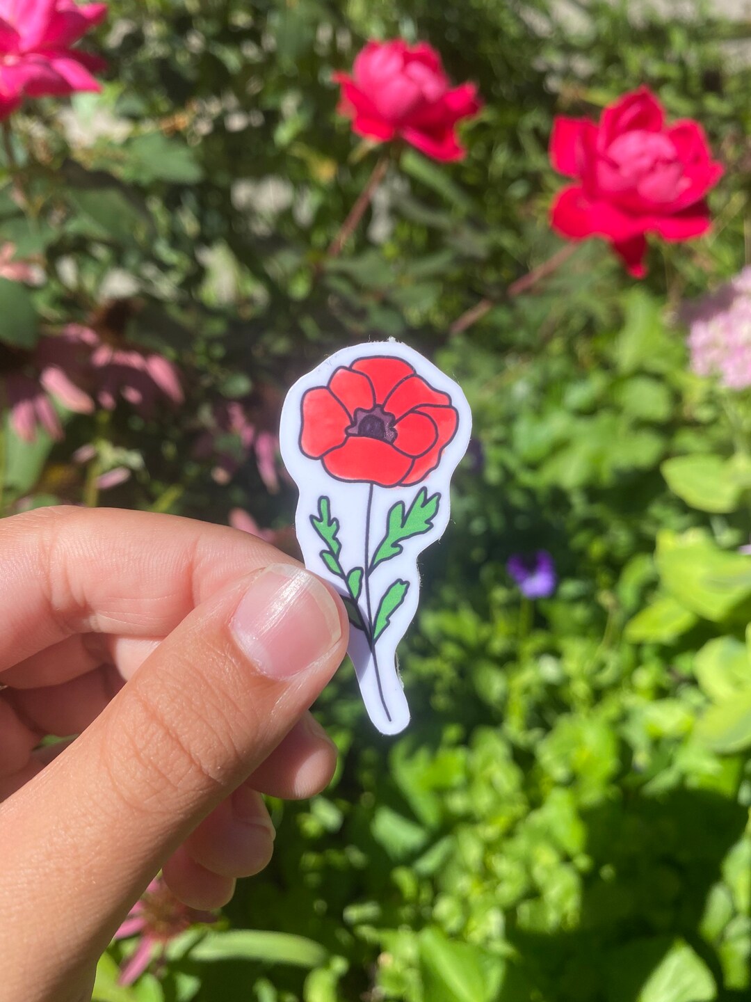 Poppy Sticker, August Birth Flower Sticker, Durable and Water Resistant ...