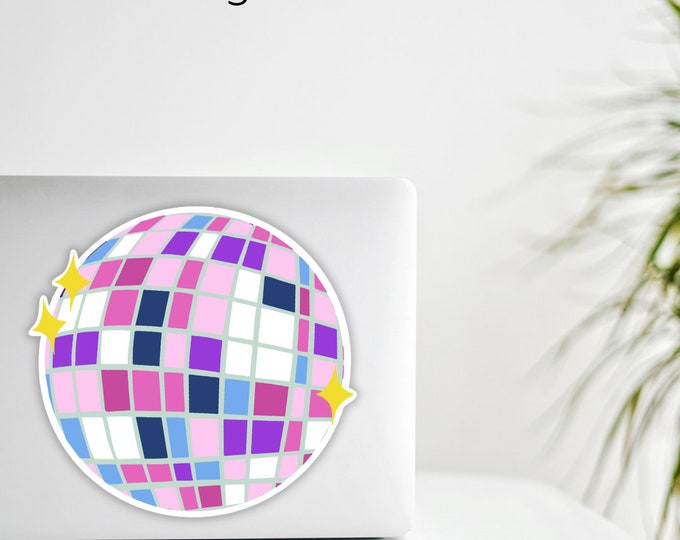 Pink Disco Ball Water-Proof Laptop Decal, Hydro Flask  Sticker