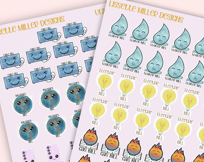 Kawaii Style Utility Reminder Planner Sticker Sheet | Planner Stickers | Daily Planner Stickers | Adorable Utility Stickers | Bill Reminder