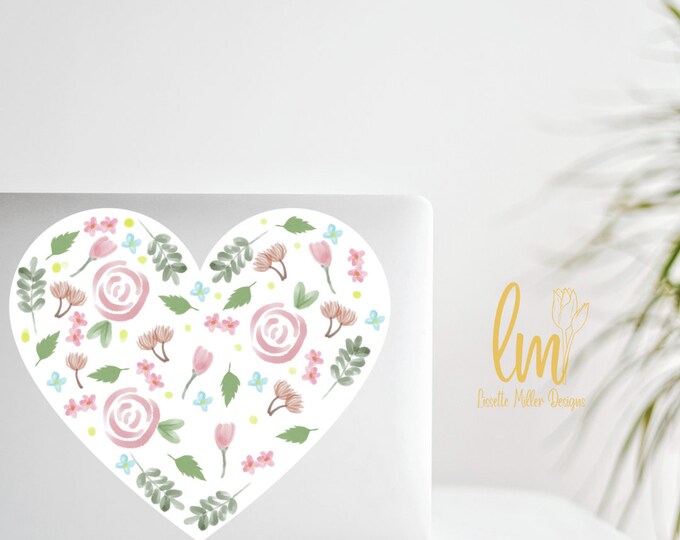 Watercolor Flowers Heart Sticker perfect for water bottles, journals, laptop decals, hydro flask sticker, romantic flowered heart