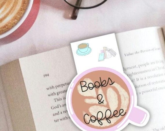 Books and Coffee Cup Double Sided Magnetic Bookmark | Bibliophile Gifts |  Reader Gifts | Bookworm Gifts | Bookish Gift | Book Accessory