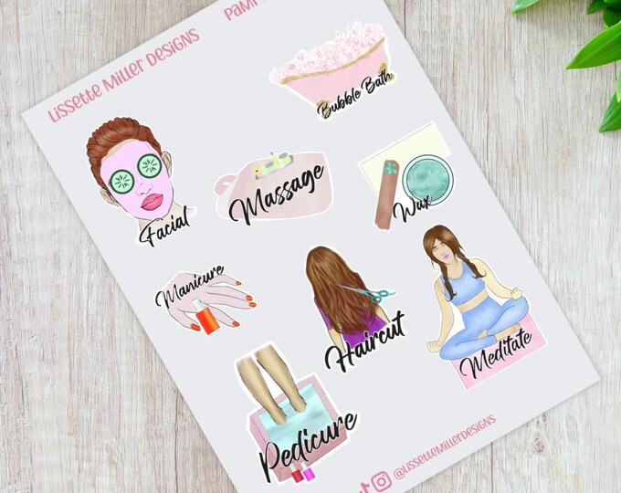 Pamper Yourself Planner Sticker Sheet | Planner Stickers | Daily Planner Stickers | Planner Sheet Spa Day