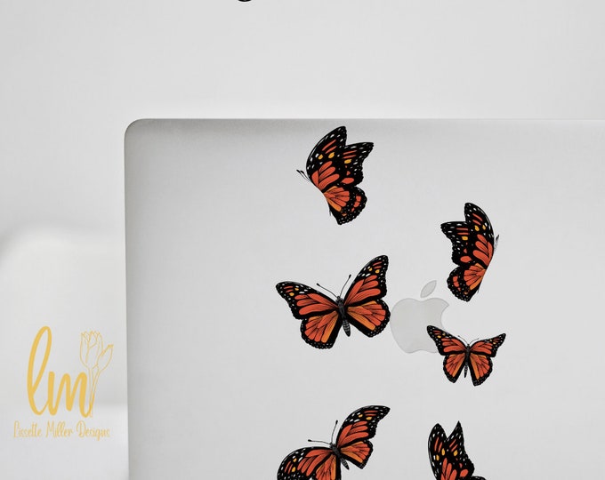 Clear Matte Monarch Butterflies Sticker Water-Proof Laptop Decal, Hydro Flask  Sticker, MacBook Stickers, Butterfly Stickers