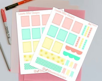 Summer Theme Planner Sticker Sheet | Full Size Boxes and Checklists | Washi | Tags and Banners | Functional Planner Stickers