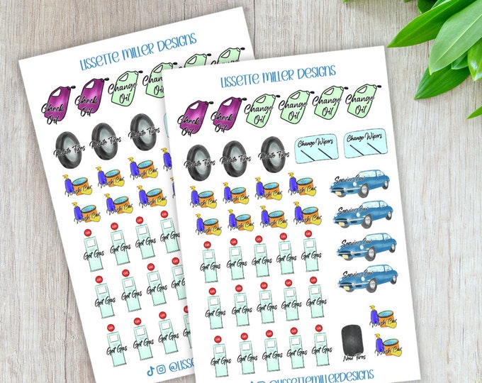Car CarePlanner Sticker Sheet | Planner Stickers | Daily Planner Stickers | Planner Sheet Oil Change | Automotive Care Reminder Stickers
