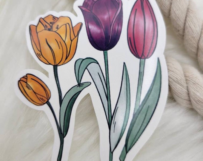 Tulips  Water-Proof Laptop Decal, Hydro Flask  Sticker