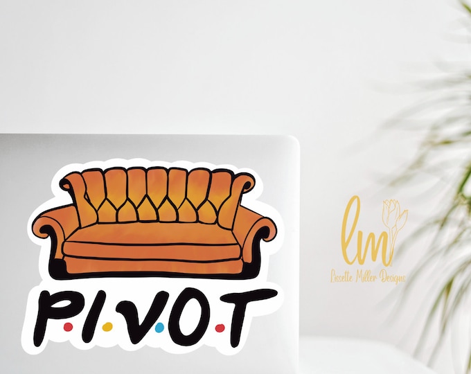 PIVOT! Friends Central Perk  Couch Water-Proof Laptop Decal, Hydro Flask  Sticker