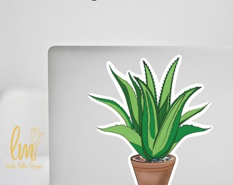 Potted Aloe Vera Plant Water-Proof Laptop Decal, Hydro Flask  Sticker