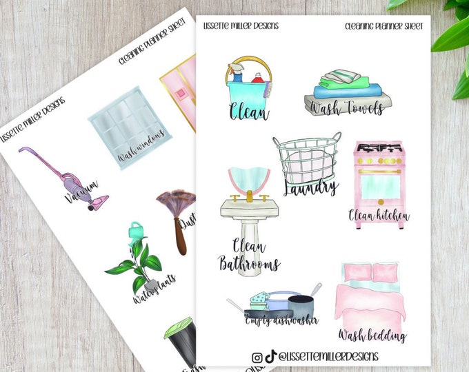 Mini Cleaning Planner Sticker Sheet | Planner Stickers | Daily Planner Stickers | Weekly and Daily Cleaning Stickers