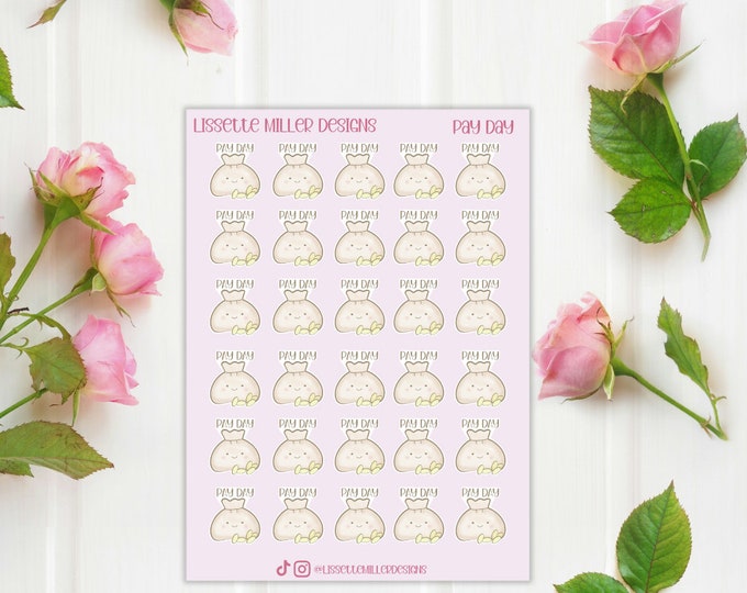 Payday Planner Sticker Sheet | Planner Stickers | Daily Planner Stickers | Adorable Payday Stickers | Kawaii Style Money Bag 30 labels