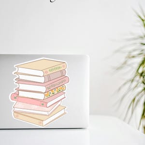Boho Stacked Books Vinyl Sticker: Book Lover Gift