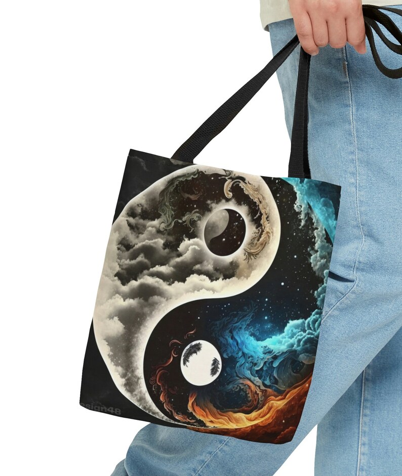 Yin Yang Blue Pattern Print Leather Tote Bag main image 1