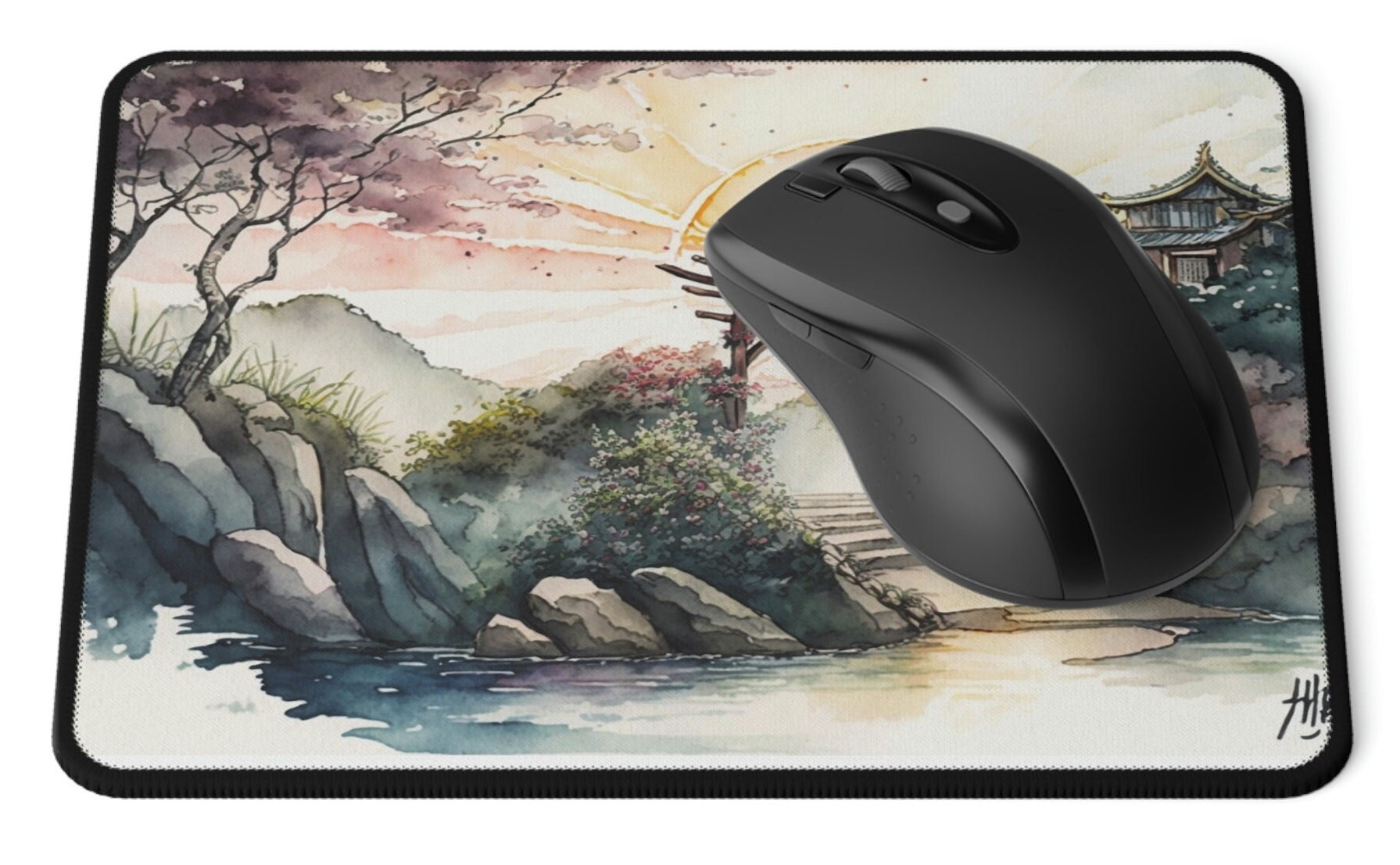 Mouse Pad Serenity of the Temple Watercolor Home Office Décor PC Setup Accessory Work at Home Back to College PC Enthusiast