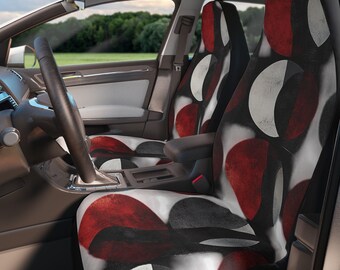 Fundas para asientos de coche con eclipse lunar • Decoración gótica para coches con fases lunares • Protectores de asientos de coche abstractos en rojo y negro • Fundas interiores para coches místicas