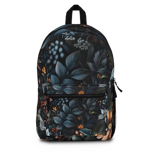 Feminine Floral Dark Academia Whimsical Student Backpack Adjustable Outdoor Hiking Daypack Compartment Lightweight Waterproof Floral Bookish