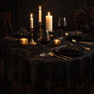 Ebon Rose Elegance tablecloth | Dark Floral Rose Pattern Elegant Victorian Decor