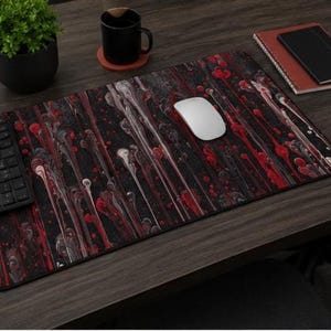 Blood Eclipse Desk Mat · Dark Marbled Workspace