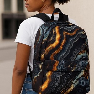 Mochila con estampado de cristal de ágata negra, bolsa de protección elemental para mujeres espirituales, bolso escolar o de viaje duradero con estampado metafísico bohemio.