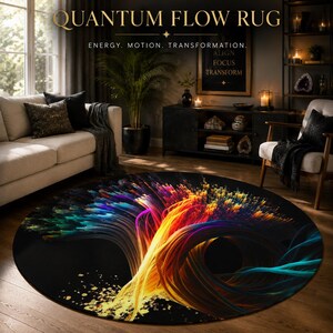 Round Rug Quantum Flow Prismatic Energy Vibrant Abstract Floor Art for Modern Mystic Spaces Creative Studios or Sacred Interiors