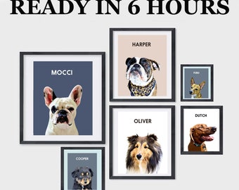 Pet Dog Wall Art Digital Download to Print on Poster or For Gift Christmas Gift Art Portrait Pet Portrait Personalized and Custom Design