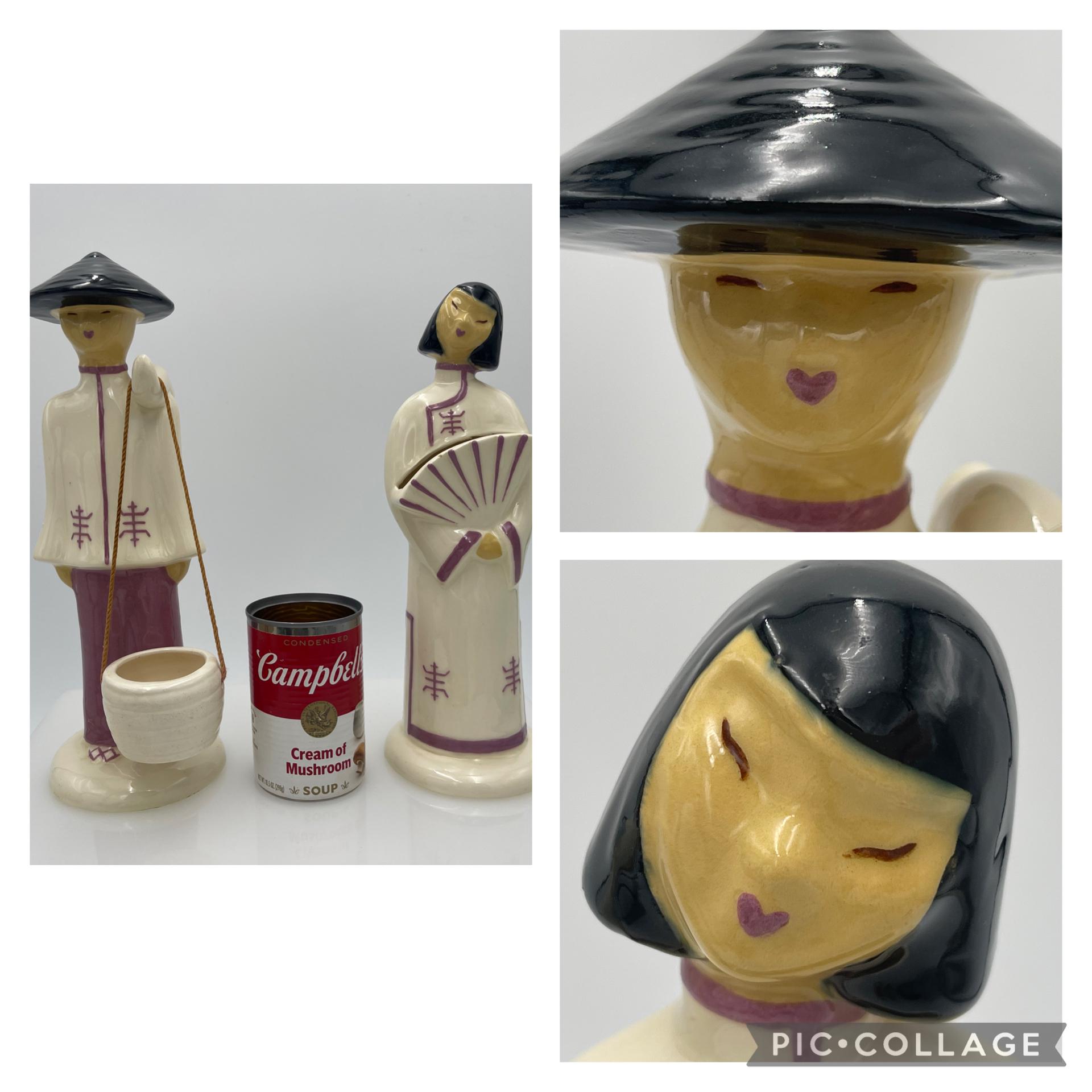 Vintage Pair Hedi Schoop Chinese Man & Woman, 1940s Asian Ceramic