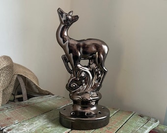 Mid-Century Deer Statue, Flower Frog, Red Wing Pottery, Bronze Ware, Art Pottery, Vintage Pottery, Art Deco Centerpiece, Ex. Cond.