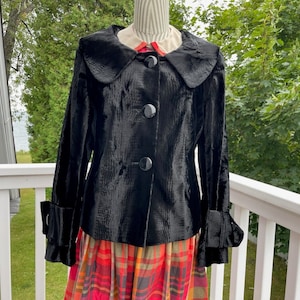 Vintage 1990s Black Velvet Jacket, Charles Grey, Made in London, Large, Excellent Condition, Stylish, Elegant Detailing