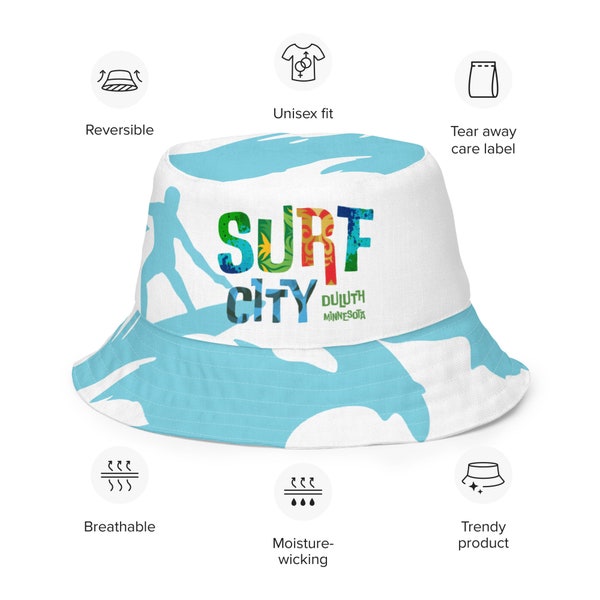 Surf City Surfing Bucket Hat, Reversible, Lake Superior Surfing, North Coast Surfing Co., MN Surfing, Great Lakes Surfing, Duluth, Minnesota