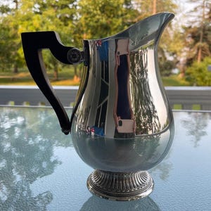 Vintage Christofle France Malmaison Silver Plated Water Pitcher, Ebony Wood Handle, Late 1940s to 50s Era, This Piece Exudes Elegance!