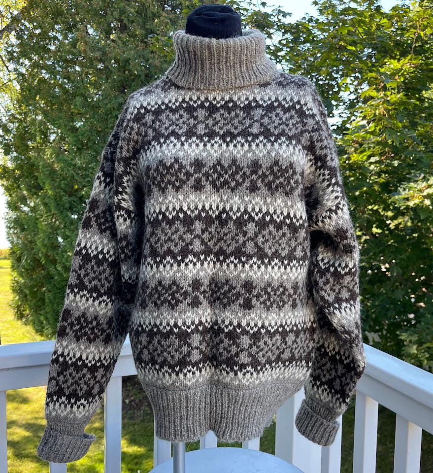 Vintage Fair Isle Wool Sweater Made in Denmark Turtleneck Brown Cream Heavy Wool Beautiful Nordic Design Excellent Condition Etsy