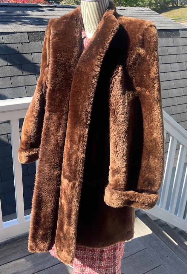 Vintage 1940s Mouton (lamb) Fur Coat, Satin Lined, Hidden