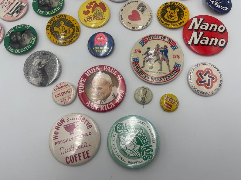 Vintage Lot Pin Back Buttons, Variety of 27 Buttons, Nano Nano, Pope ...