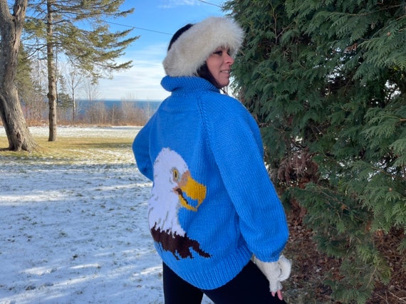 Hand Knit Eagle Design Blue - Etsy