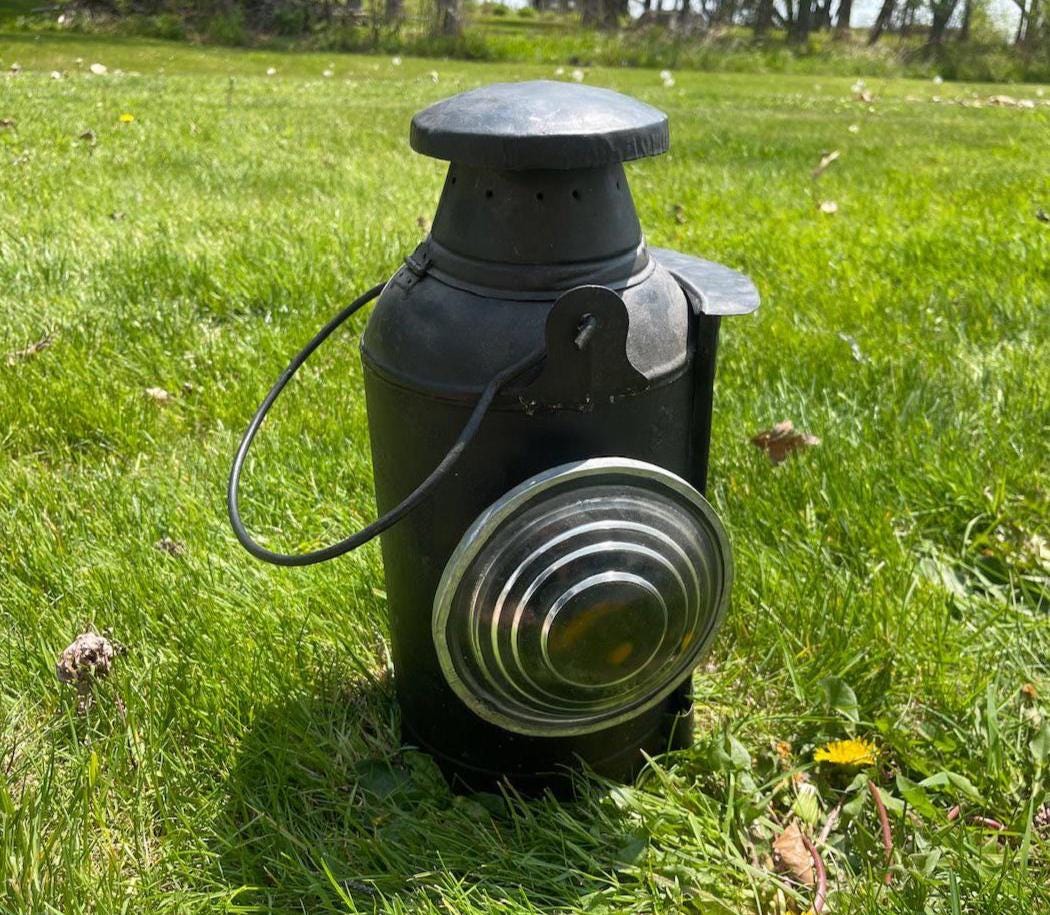 Antique Railroad Signal Lantern, Glass Lens, Painted Black, Good Cond., Railroad Collectibles, Antique Lanterns, Adams & Westlake or Adlake