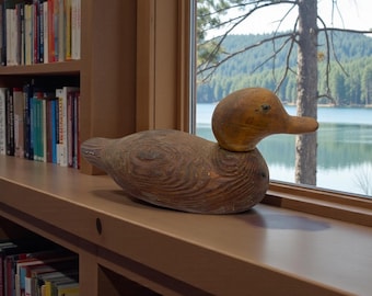 Vintage Antique Wooden Duck Decoy, Handmade, Solid Wood, Weighted, Collectible Decoys, Rustic, Cabin Decor
