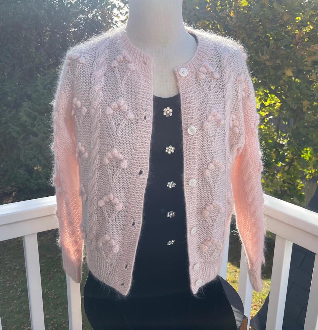 Vintage 80s/90s Pink Mohair Cardigan/Blazer with Sequins