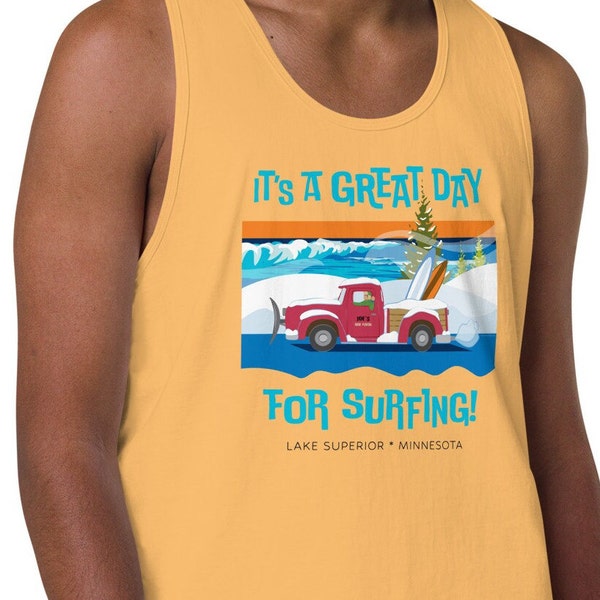 Woody Truck Surfboards Tank Top, Unisex, Colorful Graphics, Lake Superior Surfing, North Coast Surfing Co. Tank, MN Surfing, Great Lakes