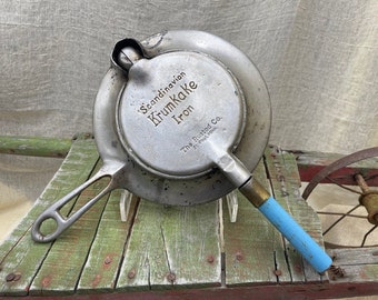 Antique Scandinavian Krumkake Iron, Matching Stand, Blue Handles, The Rustad Co., St. Paul, Minn., Antique Cookware, Pizzelle Iron