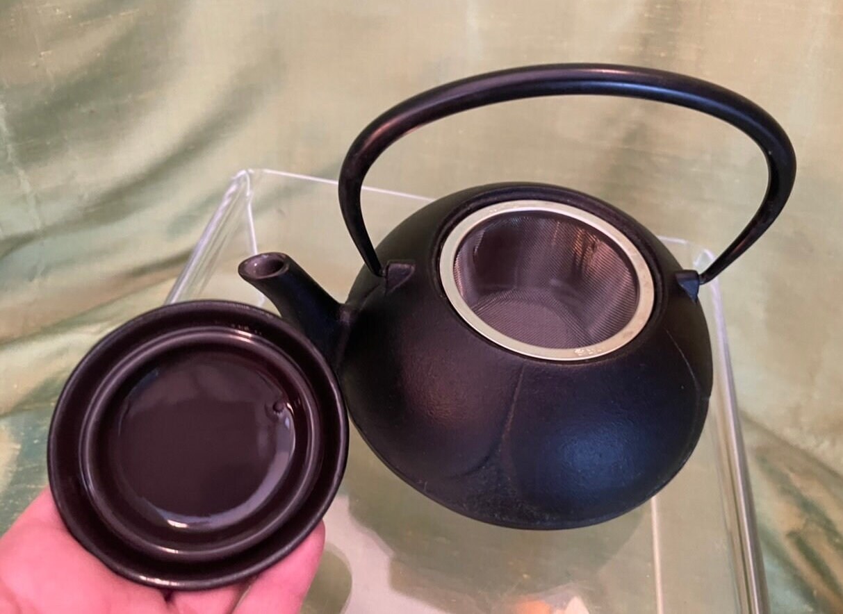 Vintage Cast Iron Teapot Enameled Interior Very Good Etsy