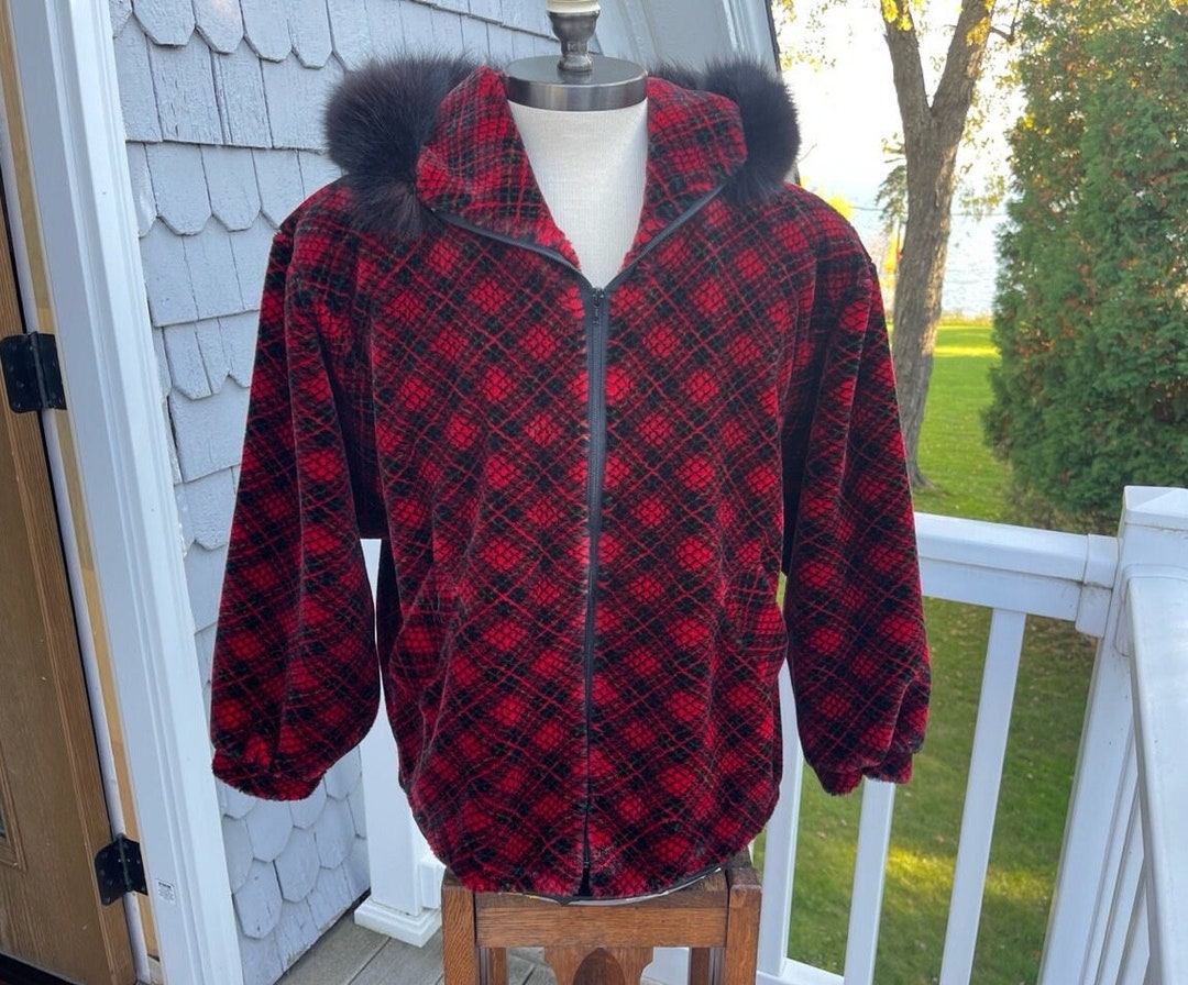 Red plaid jacket with hood hotsell