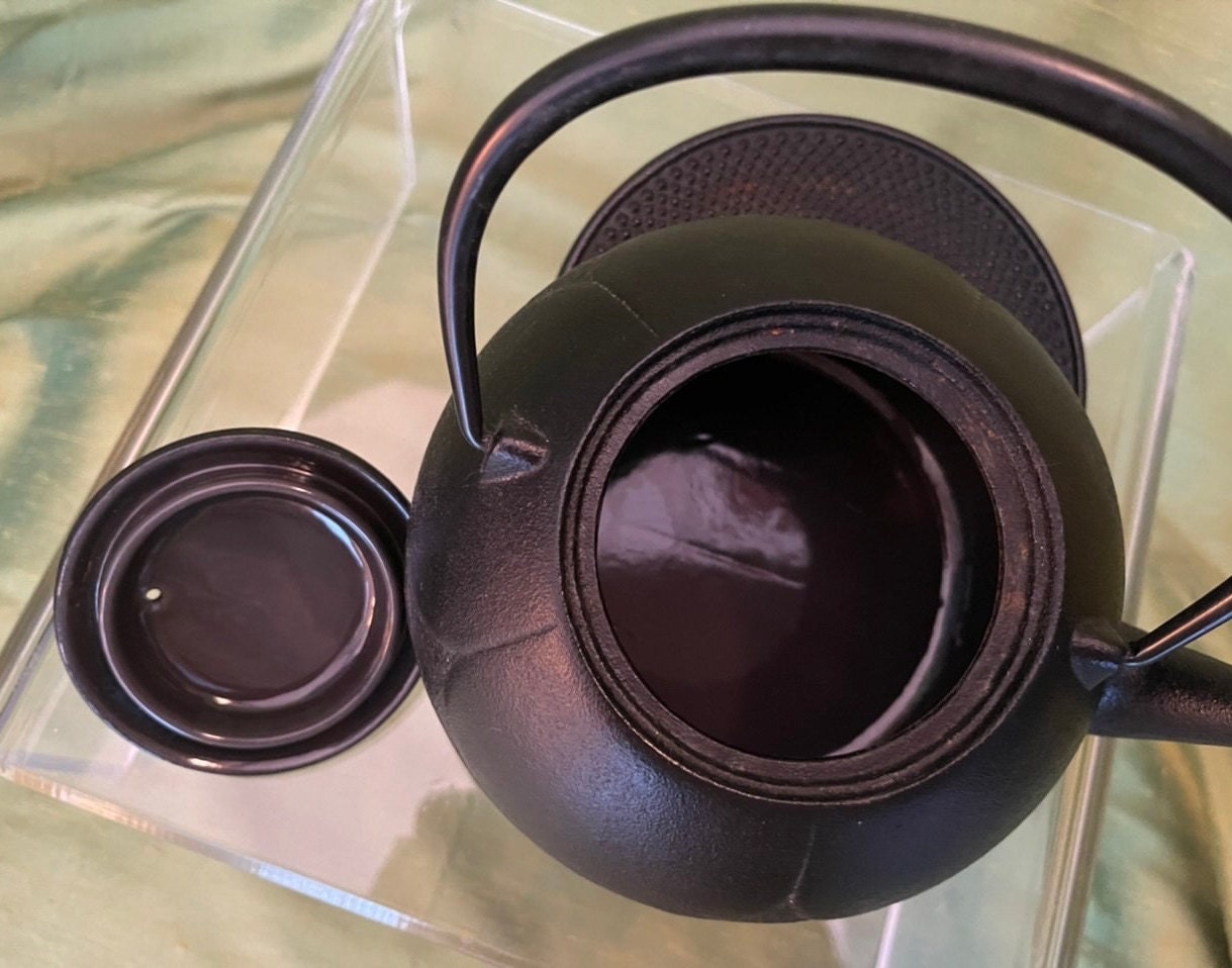 Vintage Cast Iron Teapot Enameled Interior Very Good Etsy