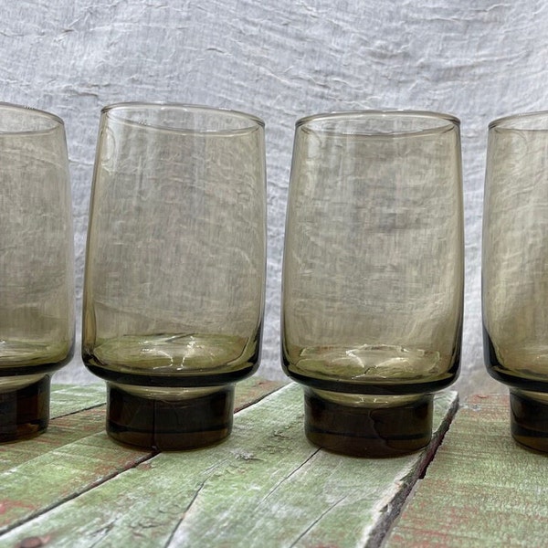 MCM Libbey Tawny Brown 16 Ounce Tumblers, Danish-Style, 1970s, Set of 4, Smokey Color, Fine Glassware, Vintage Cocktail Glasses, Barware