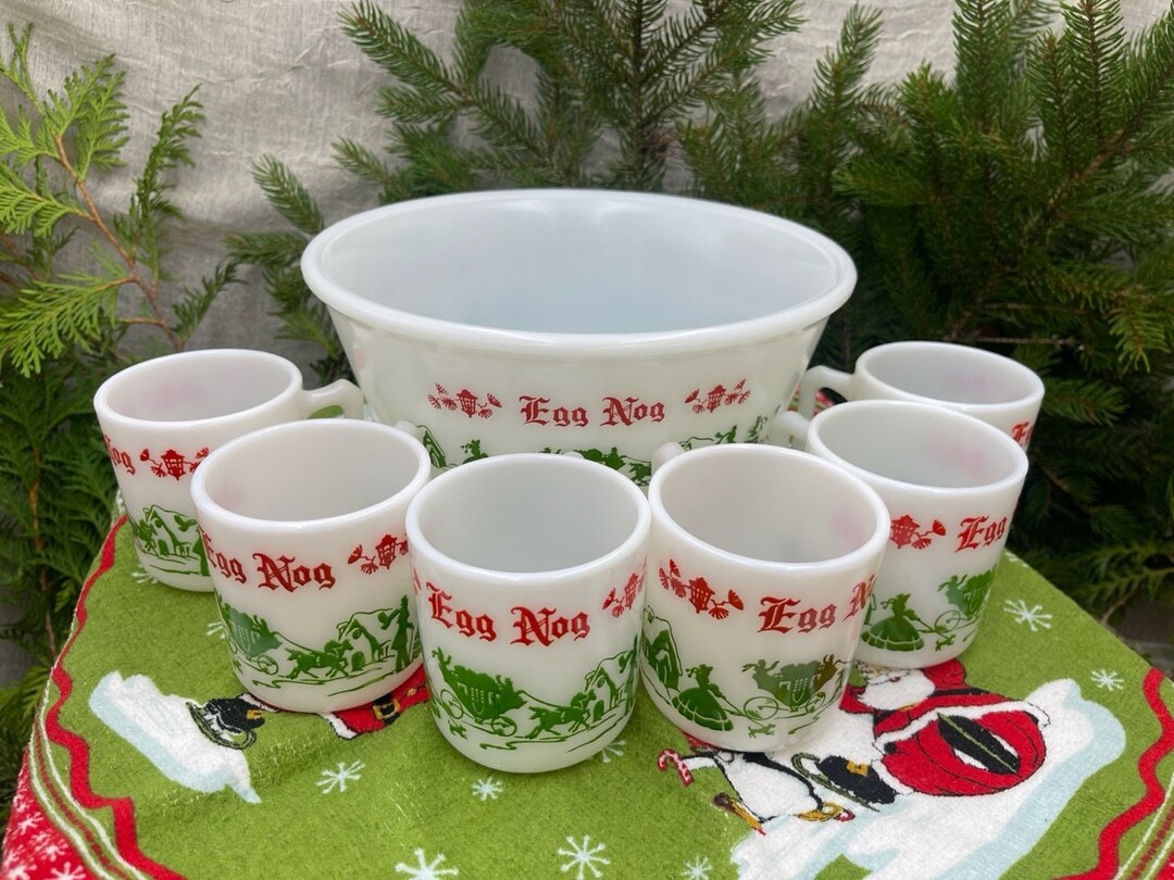 Vintage 1950s Hazel Atlas Egg Nog Set Christmas Cheer Milk Etsy