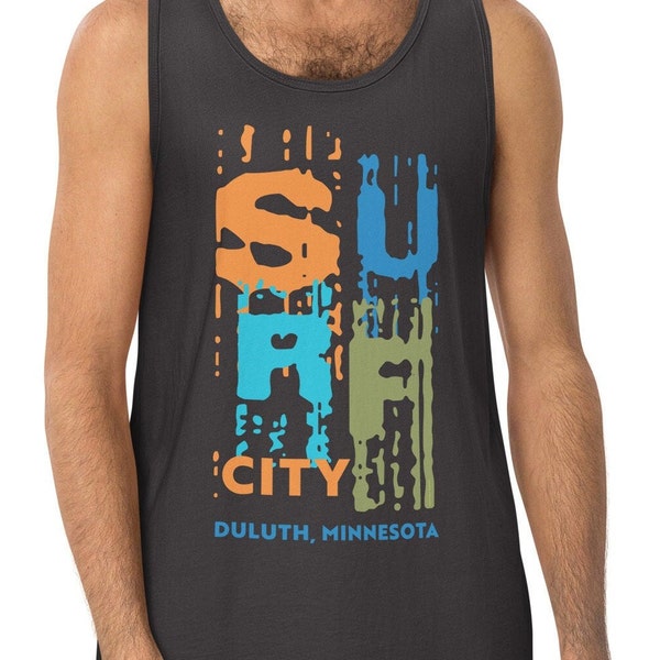 Surf City Grunge Surfing Tank Top Muscle Shirt, Lake Superior Surfing, North Coast Surfing Co., Cotton, MN Surfing, Great Lakes Surfing