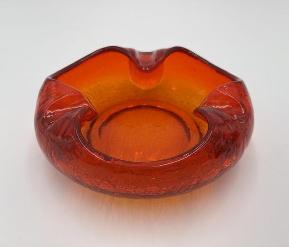 VIKING GLASS ASHTRAYバイキング 灰皿70's Vintage Viking Crackle Glass Ashtray, Orange, Amberina
