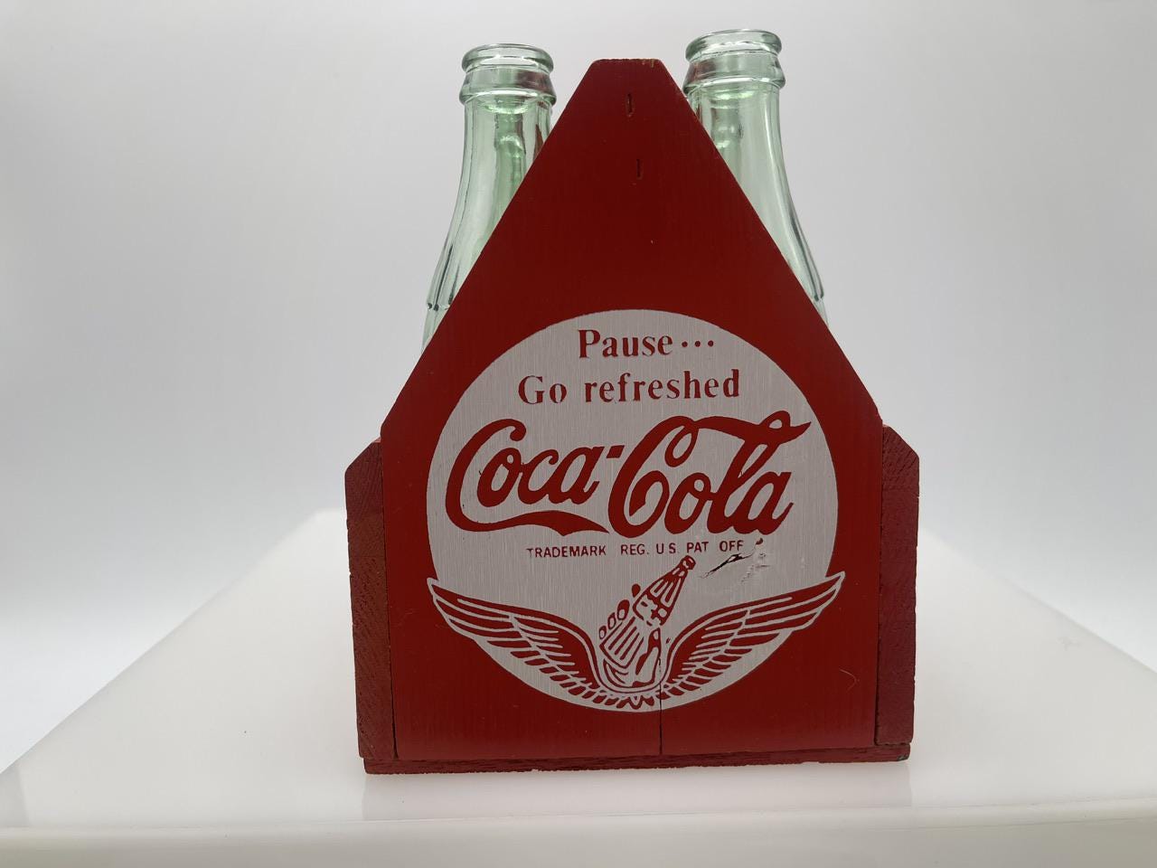 Vintage 1980s Wood Case Coca Cola 6-pack, 6 Bottles, Red and White