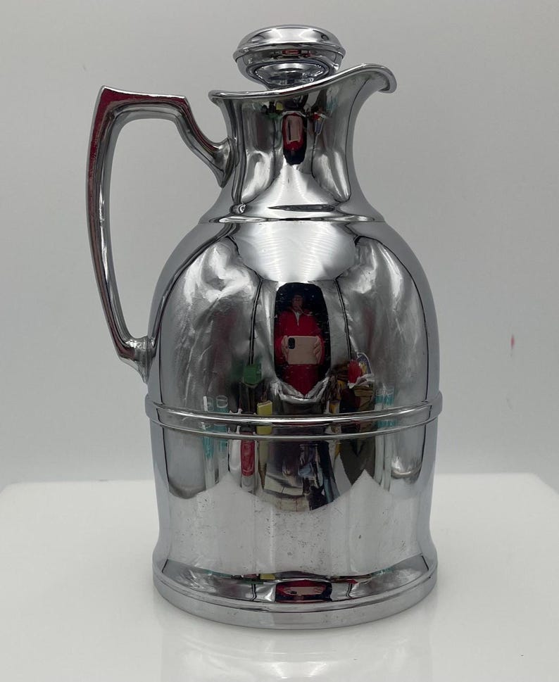 Art Deco Stanley Vacuum Insulated Coffee Pitcher/Server, Chrome or Stainless Steel, Stanley Insulating Co. New Britain, Conn. image 6